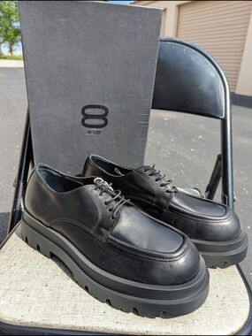 Black Platform Derby Shoes with Chunky Lug Sole Size 41(Equivalent To Us 10.5)